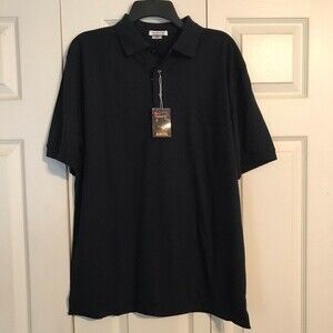 FEATHER LITE NWT Men's Navy Blue Polo Shirt Medium Golf Office Short Sleeve
